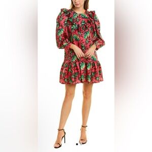 Delfi Collective Brooklyn Floral‎ Ruffle Dress in Pink and Green - S